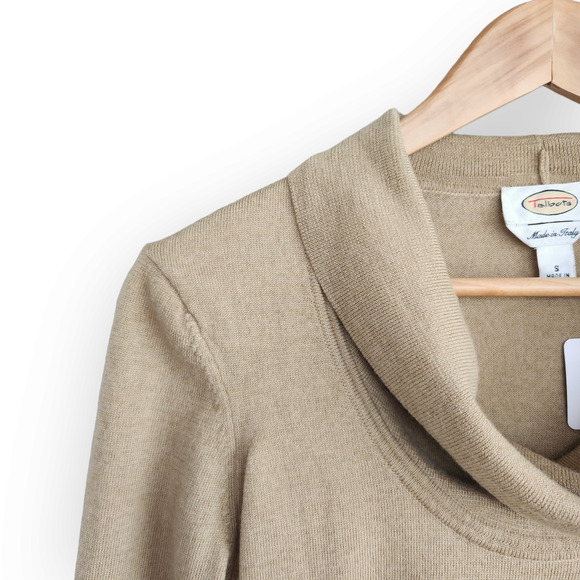 Talbots Tan Merino Wool Long Sleeve Cowl Neck Sweater Top S - Picture 2 of 9